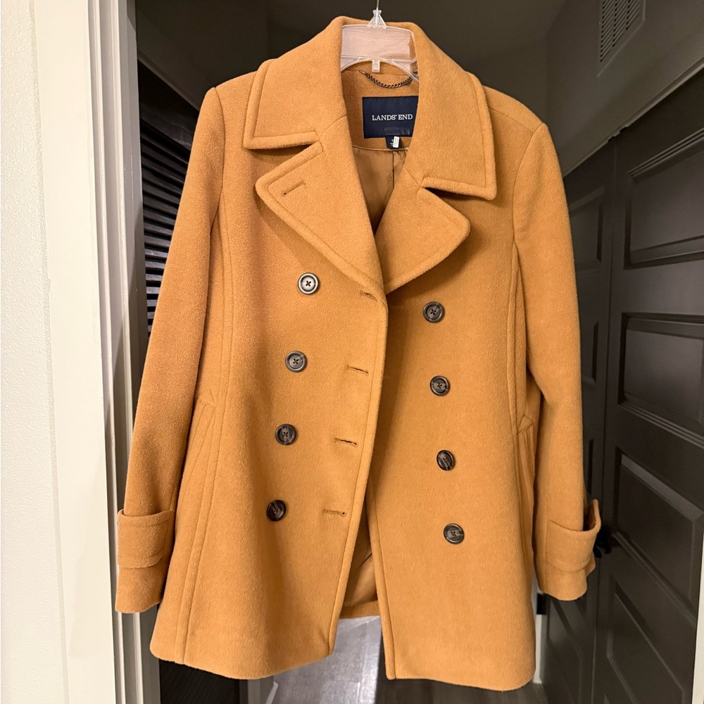 Lands’ End Wool Peacoat Camel Tan Color - Picture 4 of 9